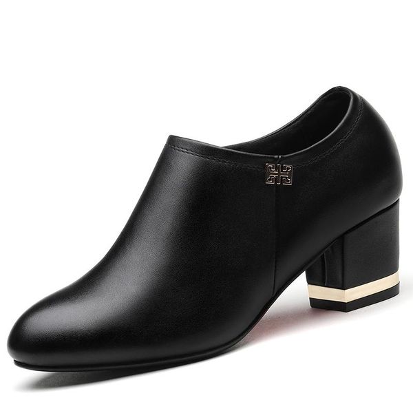 

women genuine leather office lady work shoes comfort mother casual driving pumps woman plus size i0101 dress, Black