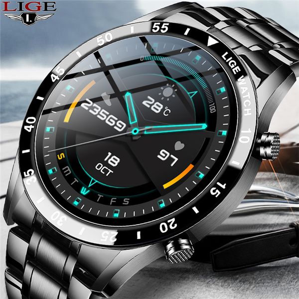 

lige 2021 men smart watch heart rate blood pressure ip67 waterproof sports fitness watch luxury smart watch male for ios androidg, Slivery;brown