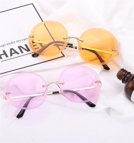 

outdoor eyewear retro rimless round women sunglasses fashion clear ocean lens men orange blue shades uv400 sun glasses