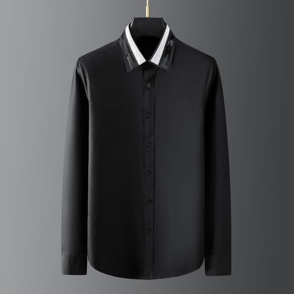 

business shirt deluxe and style collar bead piece black and white color matching fashion men's, White;black