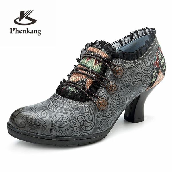 

dress shoes genuine cow leather retro court lady pumps casual vintage women handmade oxford for grey red orange 2021, Black