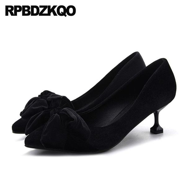 

dress shoes luxury women designers size 33 velvet black big bow pointed toe footwear 2021 medium heels thin cute  42 suede 11 43