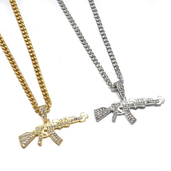 

pendant necklaces fashion choker for women gun crystal rhinestone chain necklace men punk chains jewelry 2021 gift, Silver