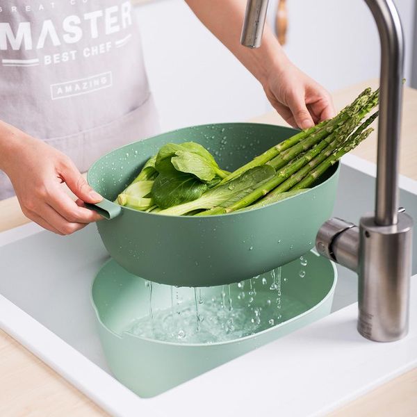 

hanging baskets double plastic drain basket kitchen bowl noodles vegetables fruit rice washing strainer home pool drainer organizer