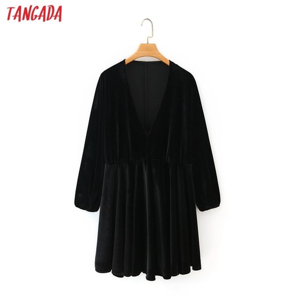 

autumn winter women velvet v neck long sleeve ladies loose mini dress vestidos 5x22 210416, Black;gray