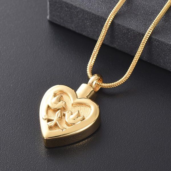 

pendant necklaces double birds peace dove heart shape cremation for ashes urn pet loss keepsake memorial necklace human charms women, Silver