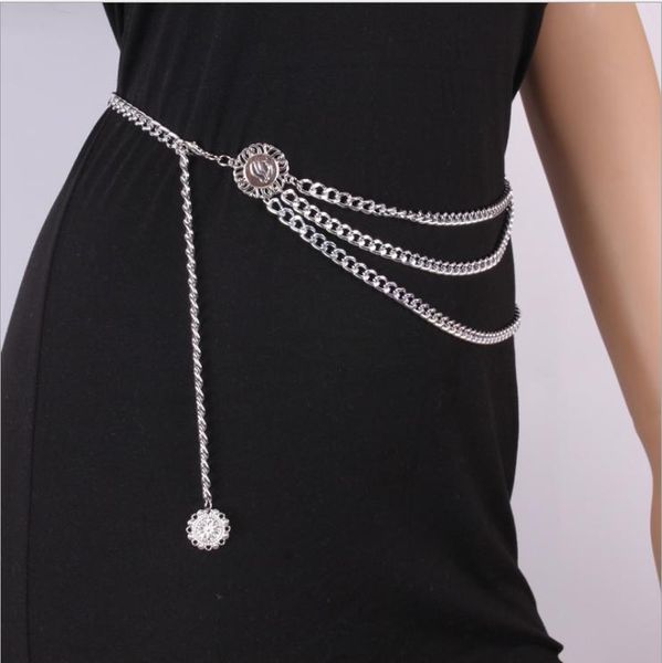 

belts women fashion belt hip high waist retro metal chain chunky fringes simple personality aluminum party gift, Black;brown