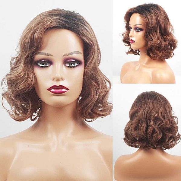 

female multicolor medium and long volume wig chemical fiber head set, Black
