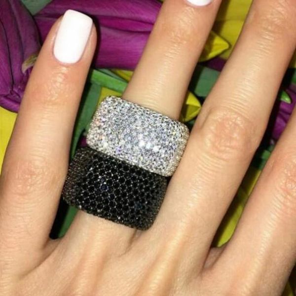 

2021 sell sparkling luxury jewelry 925 sterling silver pave full white sapphire cz diamond eternity square women wedding band ring gift, Slivery;golden