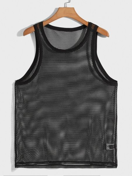 

men patched detail mesh tank p1hs#, White;black