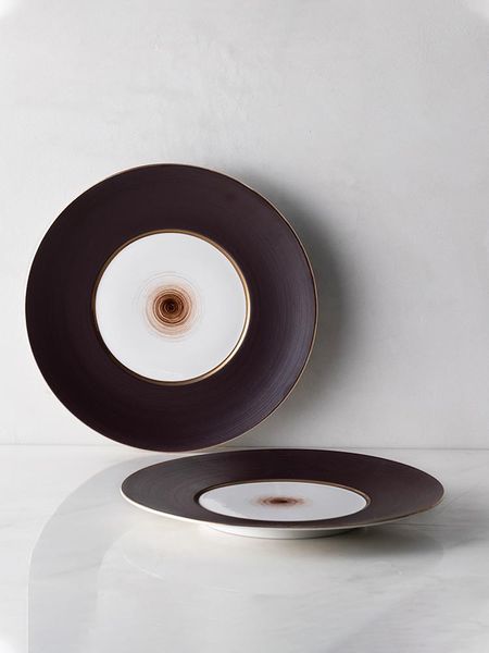 

dishes & plates european dinner ceramic household matte golden trim tableware el commercial high-end steak plate creative 11.5-inches