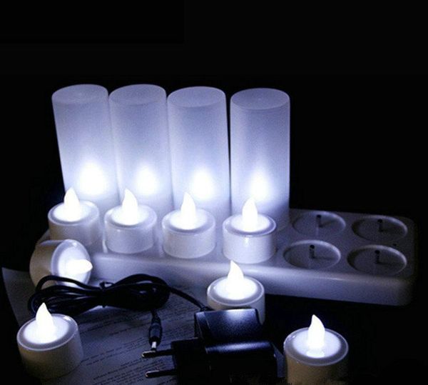 

candles set of 12 rechargeable led candle flameless tealight electric lamp frosted cup waxless home wedding xmas table decor-cold white