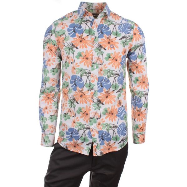

gentilbay men's flamingo flower digital printed orange slimfit long-sleeve sport shirt dpd123 dress shirts, White;black