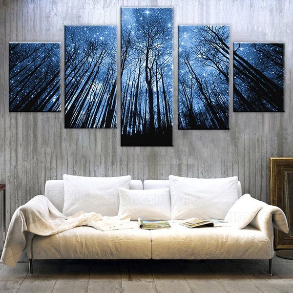 

other home decor modular pictures wall art 5 pcs forest with bule starry sky modern canvas prints painting minimalism bedroom poster