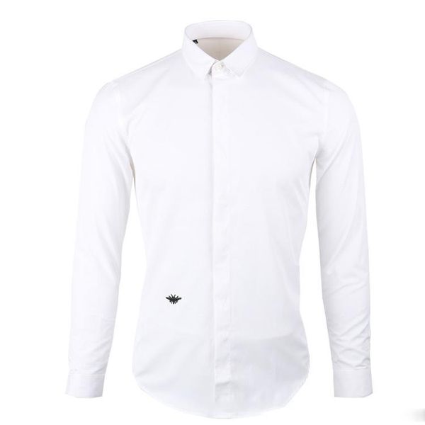

men's casual shirts long-sleeved shirts, classic bee embroidery, fashion self-cultivation, all-match black and white large size, White;black