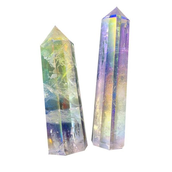 

decorative objects & figurines natural clear crystal quartz electroplating rainbow wand point healing stones for aquarium crafts making orna