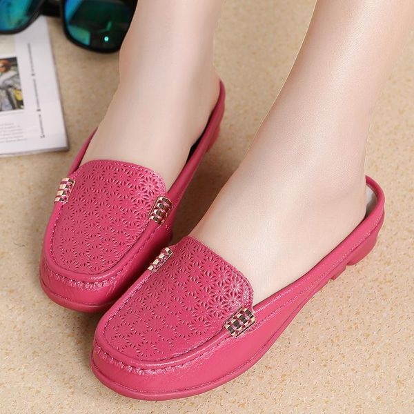 

spring and summer large size hollow breathable slippers baotou indoor outdoor sandals non-slip flat shoes, Black
