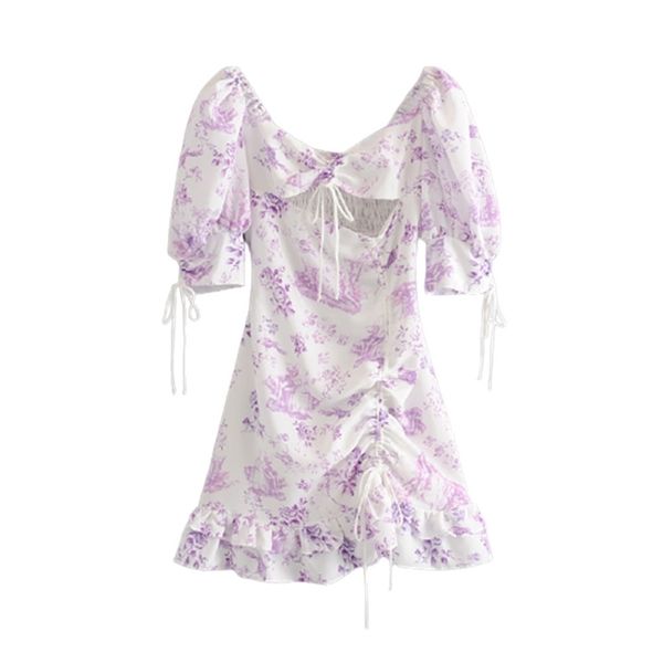 

stylish chic purple floral print lace-up cuff mini dress elegant women backless strapless dresses casual vestidos 210531, Black;gray