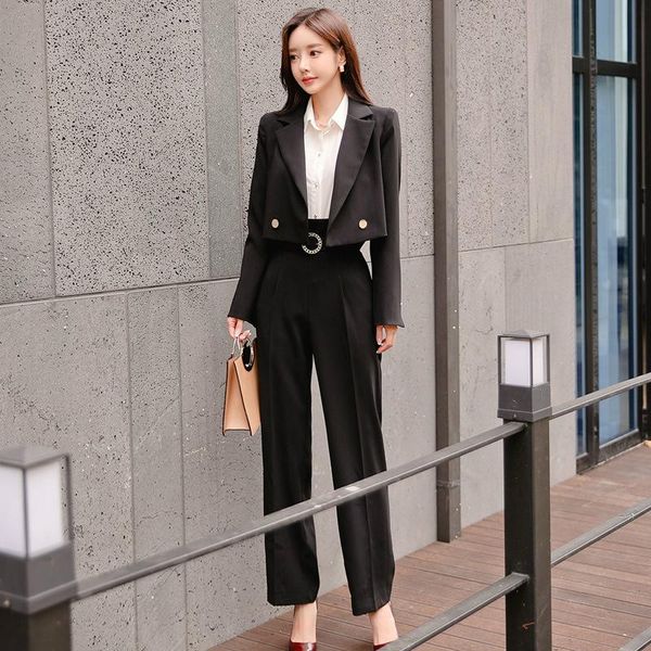 

women's tracksuits plus size black blazer and empire slim pants work 2 piece set women spring winter suit formal office two for, Gray