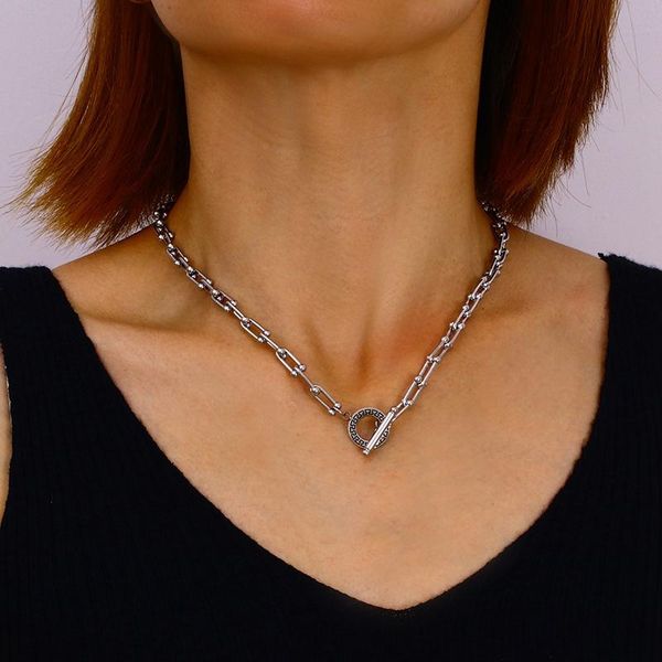 

chains stainless steel classic paper clip women chocker necklace minimalism clavicle necklaces fine jewelry chain collares, Silver