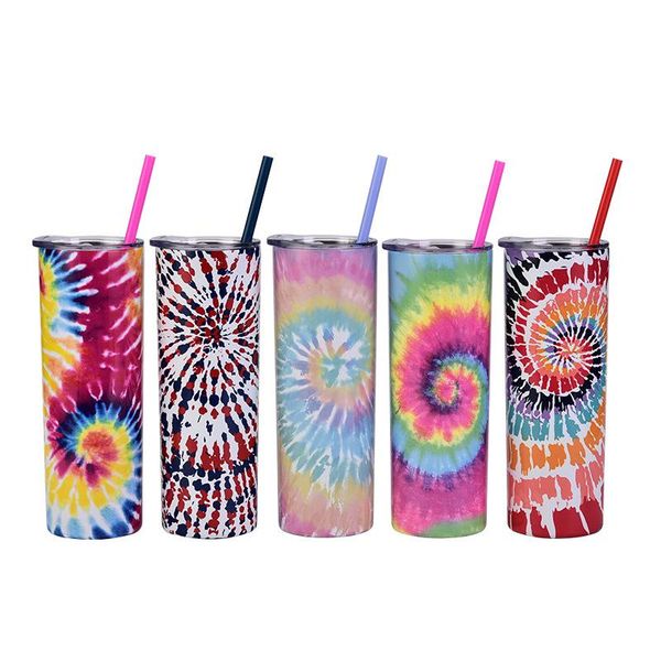 

water bottles 650ml portable stainless creative tie dye steel vacuum tumbler insulated travel coffee mug cup flask straw bottle for gift