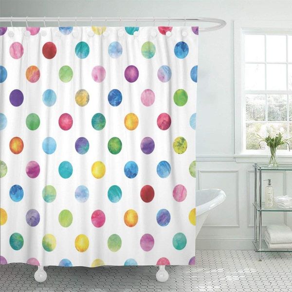 

shower curtains blue confetti polka dot pattern watercolor colorful circles curtain waterproof polyester fabric 72 x inches with hooks