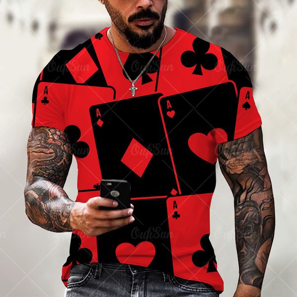 

summer new fashion t-shirt men's street sports poker seri printed short sve t-shirt 6eg, White;black