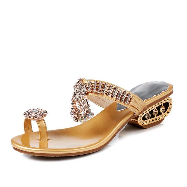 

elegant slides pu outdoor woman fashion women slippers clip toe bohemia summer shoes ladies casual rhinestone sandals low heels, Black