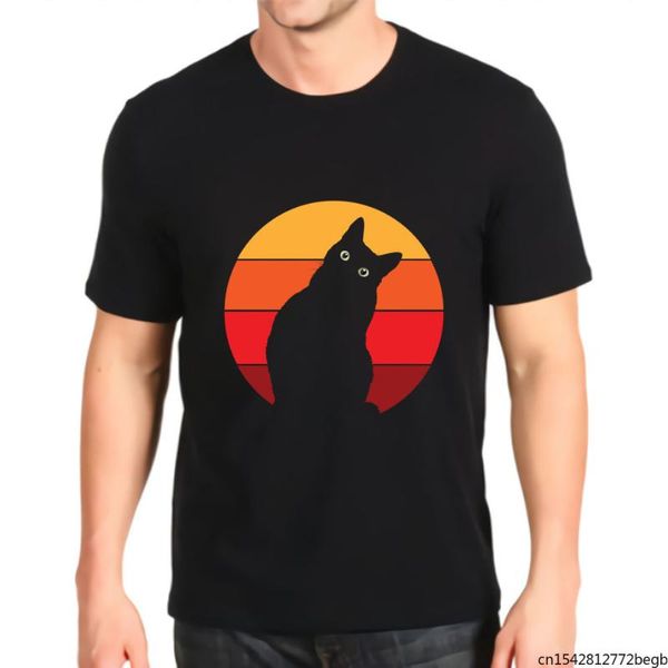 

men's t-shirts retro 80s curious cute cat on sunset t shirt, White;black