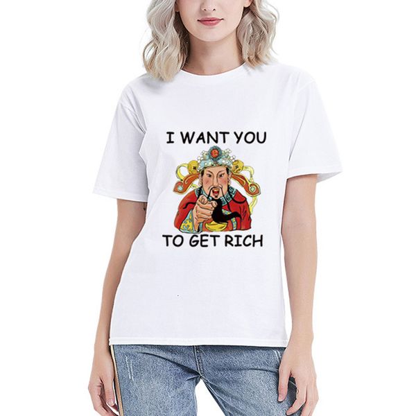 

summer shirt for chinese fashion women wealth god print streetwear t female hip-hop casual plus size loose tshirt, White