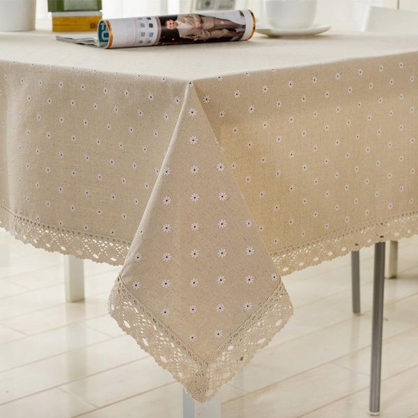 

flower pattern tablecloth linen cotton table cloth with lace dining cover b1