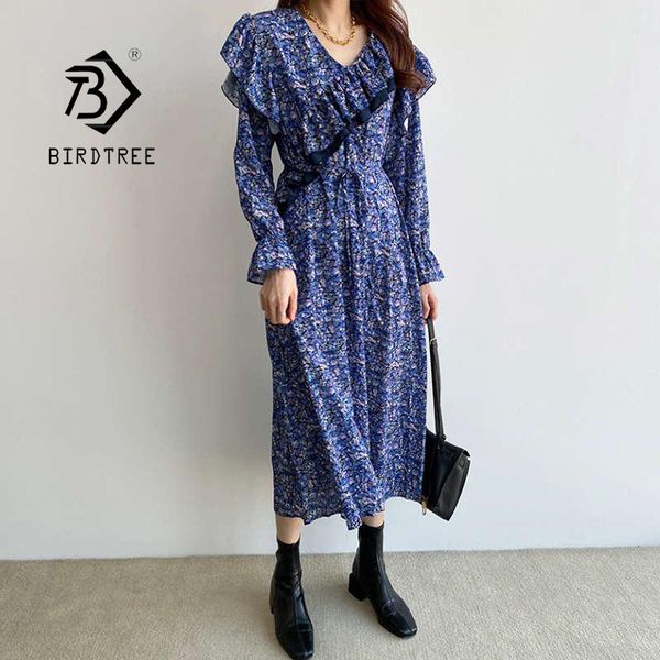 

summer vintage korean style floral chiffon loose dress women ruffle sleeve elegant v neck irregular long dresses d12701x 210419, Black;gray