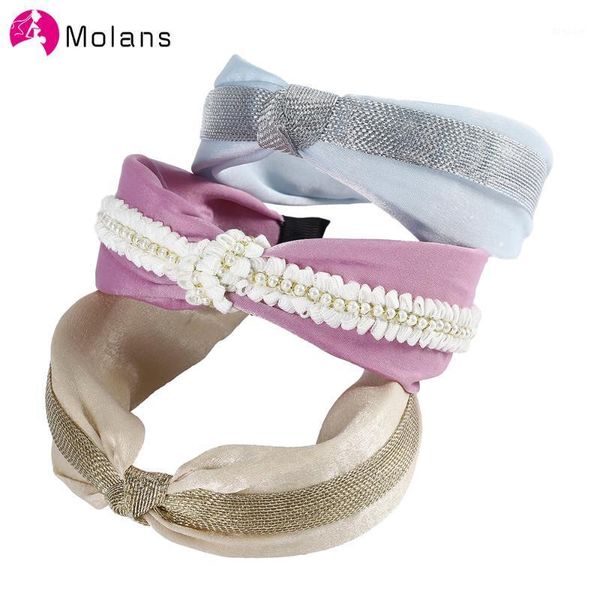 

molans center knot pearl hair bands lace knotted bow headband women accessories head hoop bezel scrunchy headdress1
