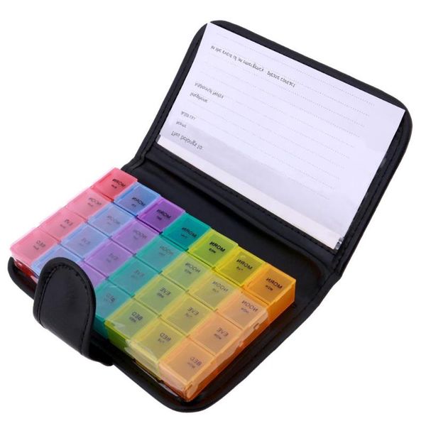 

storage bottles & jars portable 28 grids pills box holder tablet case organizer healthy care tool rainbow color with pu bag