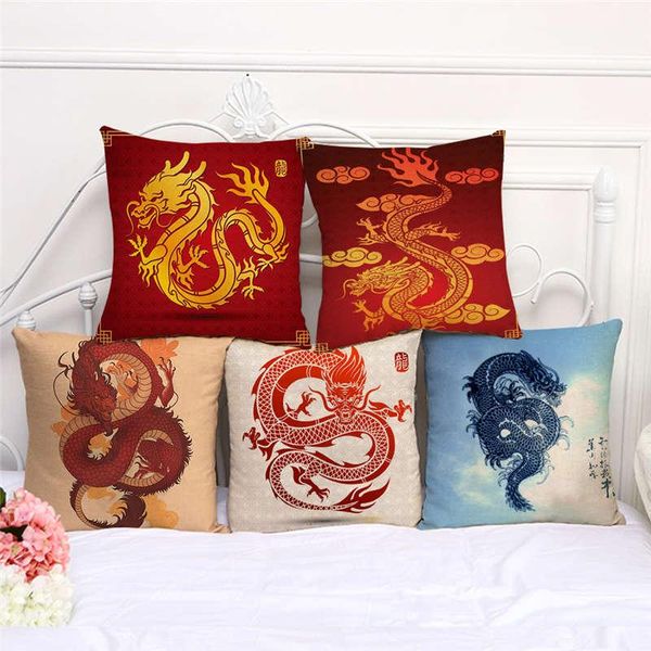 

pillow case throw cases chinese dragon totem animals cushion cover 45x45cm home living room decoration linen/cotton pillowcover decor