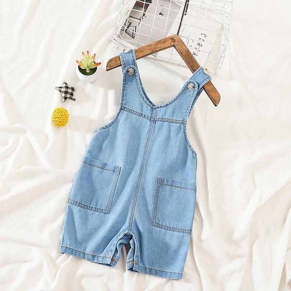 

jumpsuits toddler children's overalls 2021 summer kids fashion casual loose denim korean baby boys girls suspender shorts, Blue