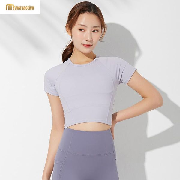 

yoga outfit splicing short sleeve women breathable skin-friendly sports t-shirt slim fitness jacket
