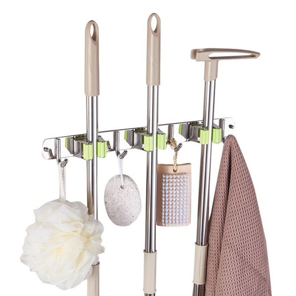 

hooks & rails 1pc stainless steel broom mop holder wall mounted non-drill storage rack hanger fping