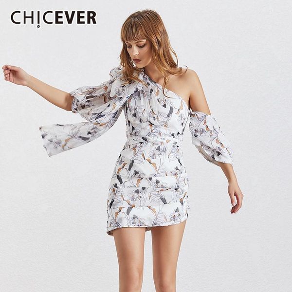

casual dresses chicever asymmetrical bowknot dress off shoulder short puff sleeve high waist print female fashion clothes 2021, Black;gray