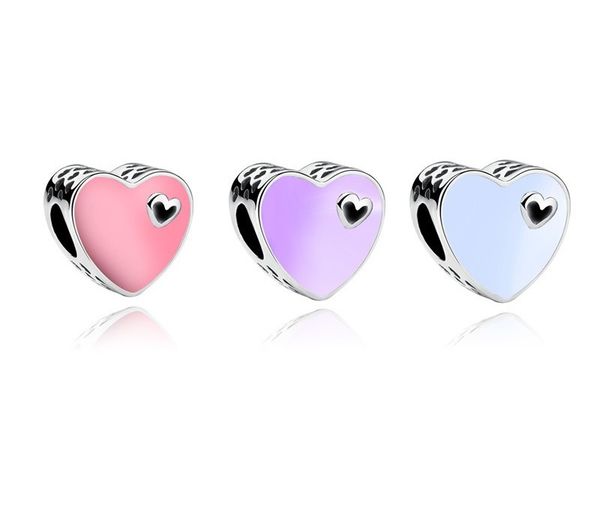 

fits pandora sterling silver bracelet 30pcs heart enamel beads charms for european snake charm chain fashion diy jewelry wholesale, Black