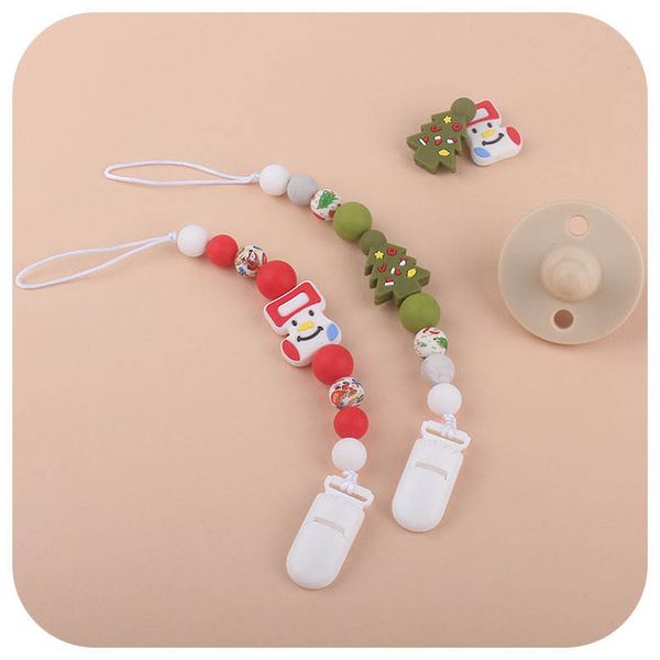 

baby pacifier holders chain clips weaning teething accessories christmas printed silicone beaded infant feeding newborn teeth practice toys