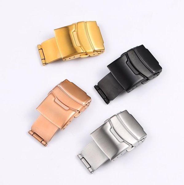 

watch bands 16mm 18mm 20mm 22mm deployment clasp fold safety buckle solid stainless steel, Black;brown