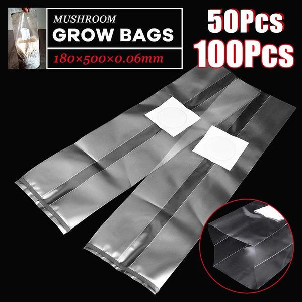 

planters & pots 100/50pcs pvc mushroom grow bag substrate high temp pre sealable garden nursery plant bags growing planter ventilate