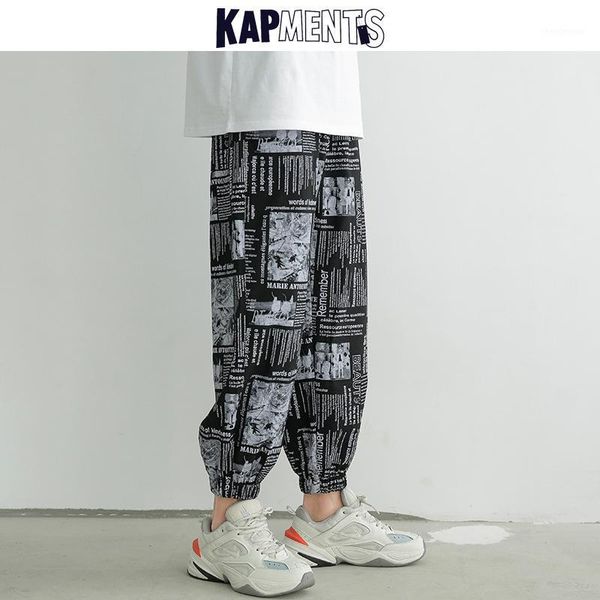 

men streetwear full printed sweatpants 2021 spring mens hip hop vintage graphic cargo pants male loose casual joggers men's, Black