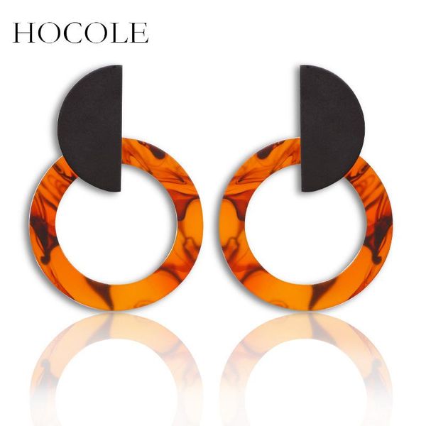 

dangle & chandelier hocole korean temperament hollow semi-circular earrings for women exaggerated acrylic round drop minimalist jewelry, Silver