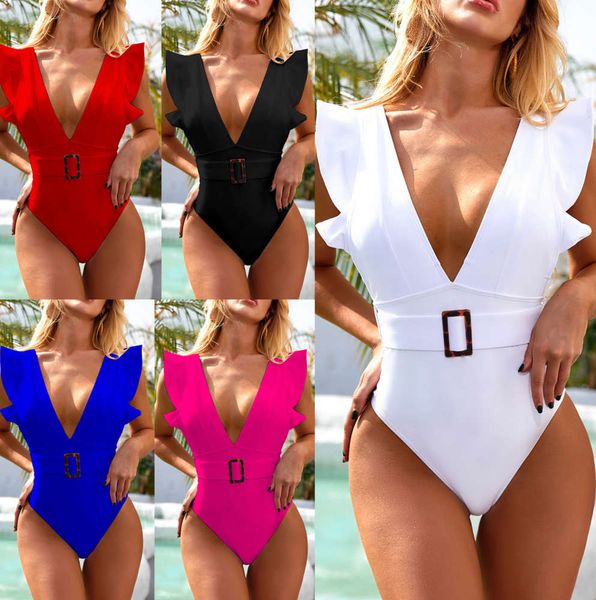 

5-color one piece ruffle white swimsuit bikini w33, White;black