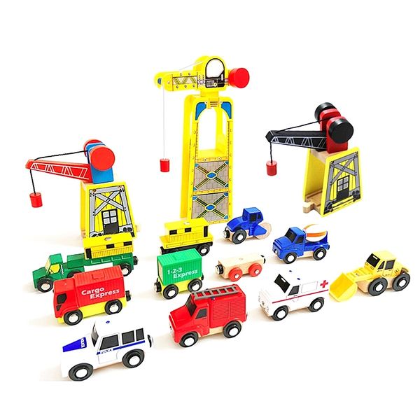 

Magnetic Wooden Crane House Railway Accessories Wooden Trains Toys DIY Educational Toy Compatible Wood Track Road Kids Gifts
