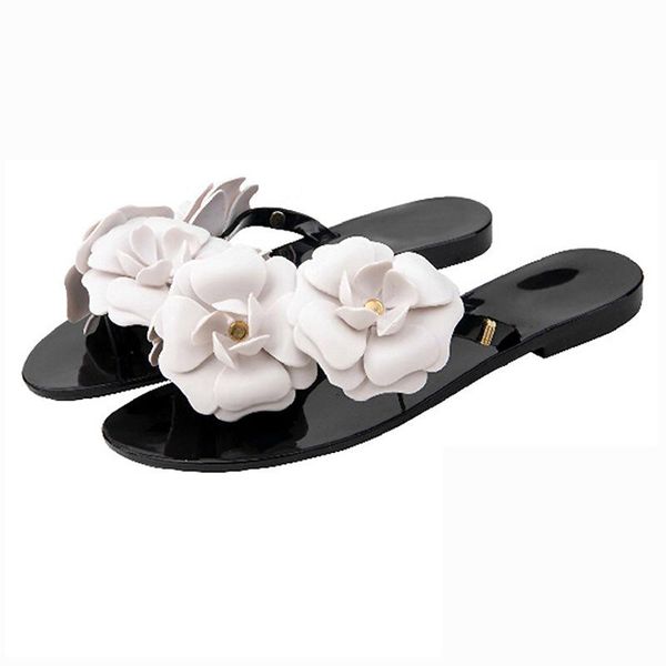 

slippers woman summer camellia with flat bottom jelly and toe flip flops, Black