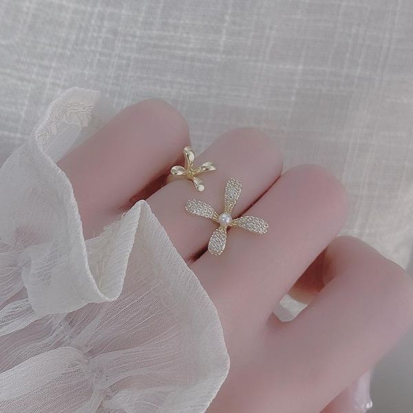 

cluster rings delicate jewelry 14k gold plated adjustable crystal for women elegant flower cubic zircon engagement, Golden;silver