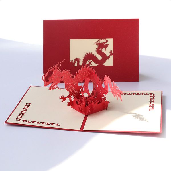 

silhouettes paper carving creative greeting card 3d three-dimensional gift way dragon